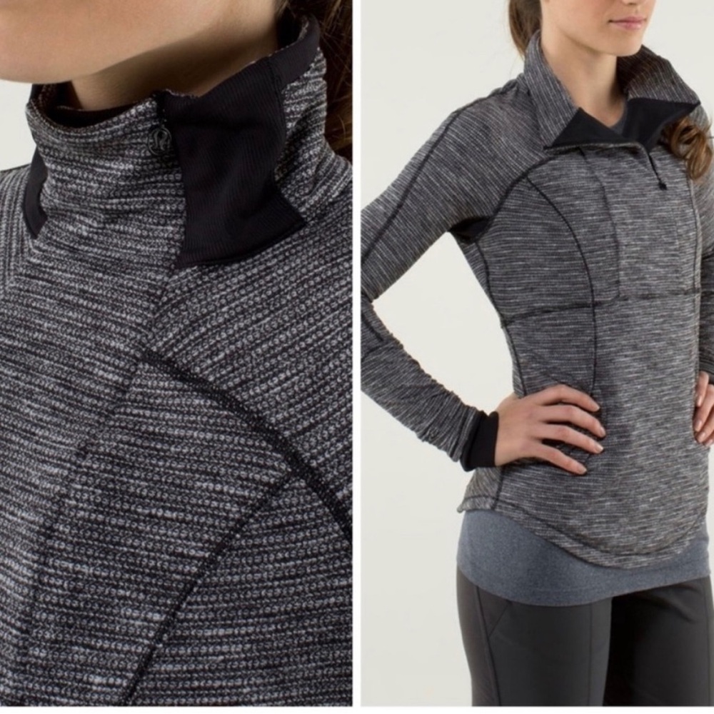 Lululemon Base Runner Half Zip Pullover Jacket Coco Pique Black White Size 4 - Picture 2 of 13